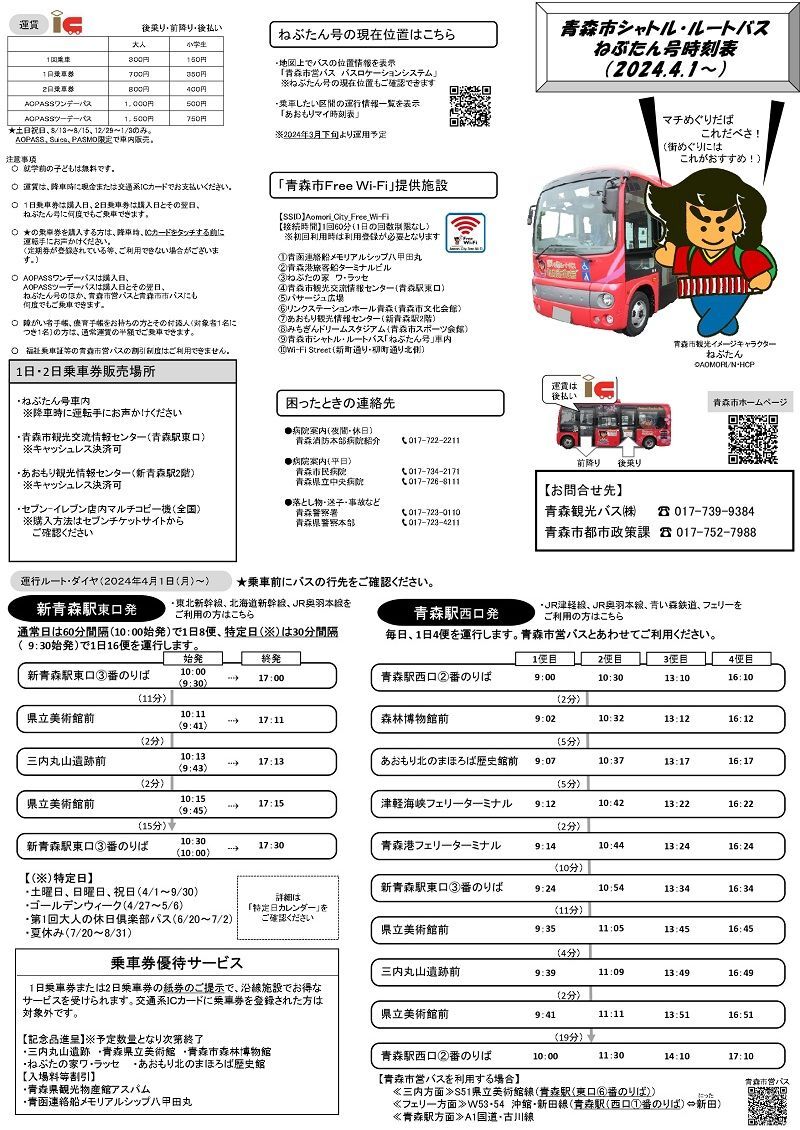 ねぶたん号ルート図、運行ダイヤ